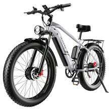 Bicicleta eléctrica DUOTTS F26, motor dual de 750 W*2, batería extraíble de 48 V 17,5 Ah, alcance de 50 km, neumático grueso 26x4.0, transmisión Shimano de 7 velocidades, velocidad máxima de 55 km/h, ascenso de 55 grados, pantalla LCD, freno de disco hidráulico doble , Carga máxima 150 kg - Plateado - Ver 2