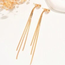 قرط ذو شراشيب طويلة مطلي بالذهب عيار 18 قيراط من الفولاذ المقاوم للصدأ، تصميم شخصي، إبداعي، أنيق، رومانسي، رجعي، موضة كورية، عادي، متعدد الاستخدامات، هدية للنساء، الأزواج، للاستخدام اليومي، التنقل، الشارع، الحفلات، المهرجانات