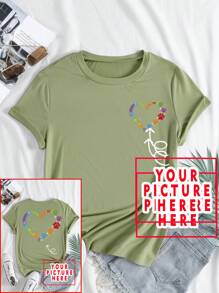 Personalized Women T-Shirt & Fitted Shirt. Add Text, Logos And Photos For Custom Prints. Great Gifts For Mother's Day Casual - Army Green - View 1