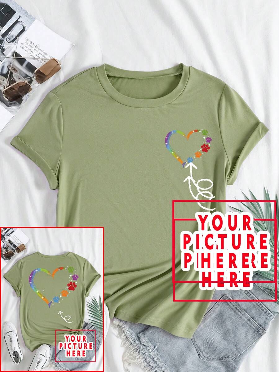 Personalized Women T-Shirt & Fitted Shirt. Add Text, Logos And Photos For Custom Prints. Great Gifts For Mother's Day Casual - Army Green - View 1