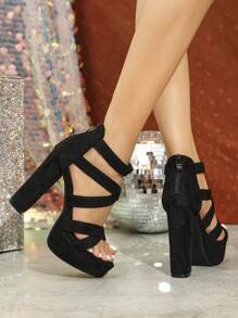 Women's Super High Platform Thick Heel Sandals Criss-Cross Design, Suitable For Party And Daily Wear