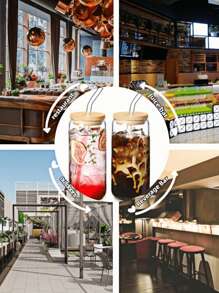 1PC 450/550ml Can Shaped Glass Cups With Bamboo Lids And Straws, Iced Coffee Cup, Reusable Beer Can Tumbler, Aesthetic Drinkware, Travel Coffee Mug, Cute Smoothie Tea Cup, For Summer, Gifts, Glass Cups