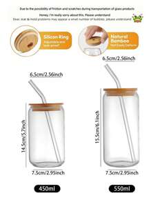 1PC 450/550ml Can Shaped Glass Cups With Bamboo Lids And Straws, Iced Coffee Cup, Reusable Beer Can Tumbler, Aesthetic Drinkware, Travel Coffee Mug, Cute Smoothie Tea Cup, For Summer, Gifts, Glass Cups