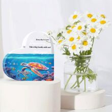 Aangepast acryl hartvormig raster, elke dag is een nieuw begin, adem diep, lach met inspirerende citaten, schildpad, tafelblad decor cadeau voor thuiskantoor