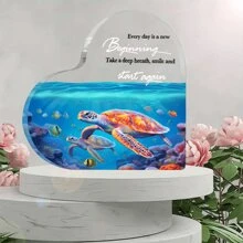 Aangepast acryl hartvormig raster, elke dag is een nieuw begin, adem diep, lach met inspirerende citaten, schildpad, tafelblad decor cadeau voor thuiskantoor
