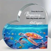 Aangepast acryl hartvormig raster, elke dag is een nieuw begin, adem diep, lach met inspirerende citaten, schildpad, tafelblad decor cadeau voor thuiskantoor
