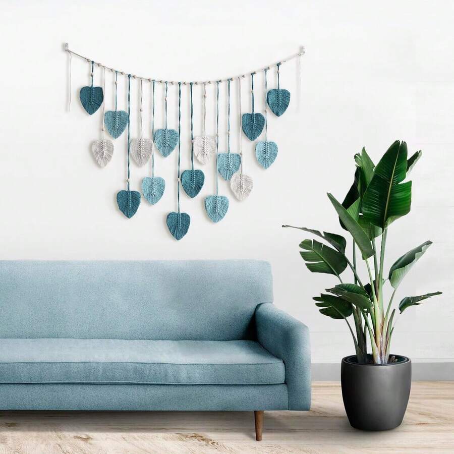 1入組波西米亞風格掛毯牆飾，手工編織藝術裝飾掛毯，適用於兒童房、臥室、客廳；可用於DIY相片牆 - 藍色 - 查看 1