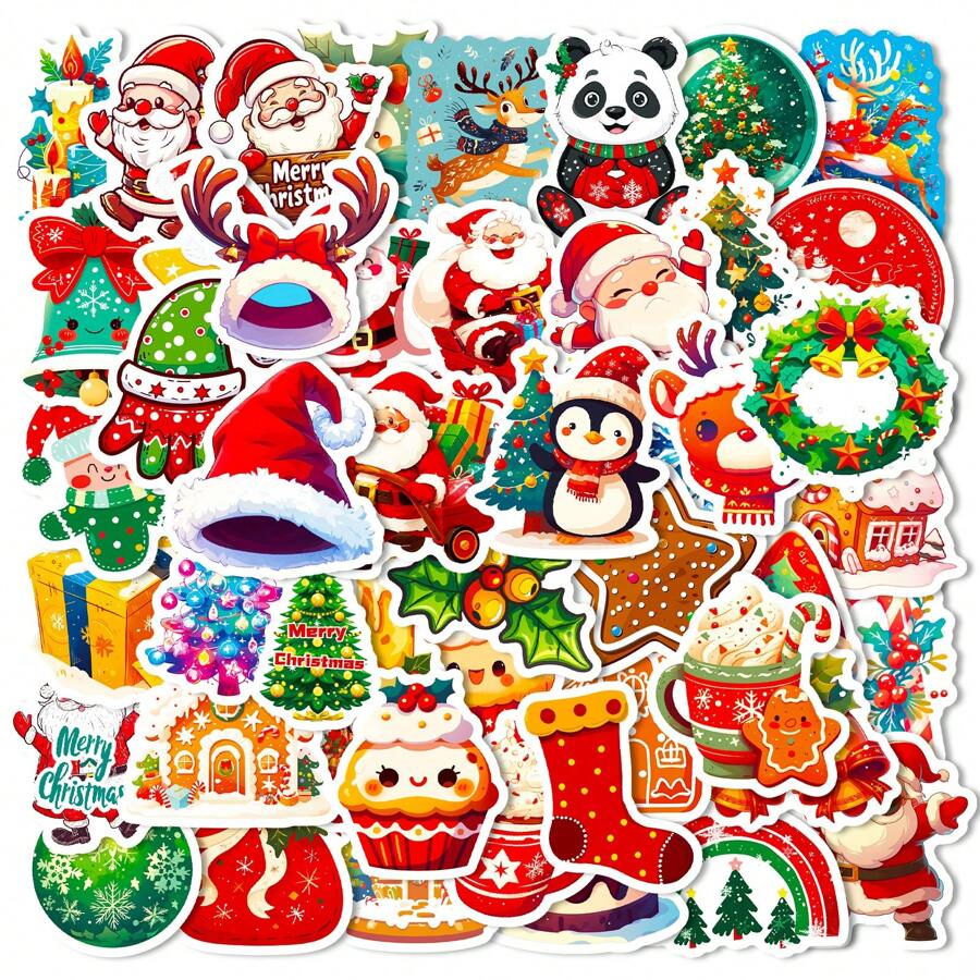 50入組聖誕老人防水DIY創意貼紙，適用於筆記型電腦、桌上型電腦、手機、平板電腦、吉他、桌面、杯子、旅行、摩托車、汽車等配件上貼 - 彩色 - 查看 1