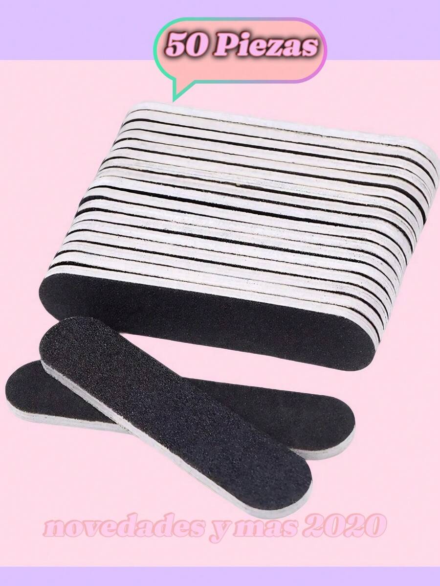 50 Piezas Lima Pulidor Para Uñas Uso Rudo Negra Grano 180 - Negro - Ver 1
