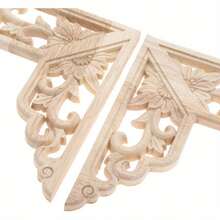 4入組未漆木雕角花裝飾鑲嵌，適用於家具、櫥櫃、DIY木工藝品和家居裝飾 - 卡其色 - 查看 7