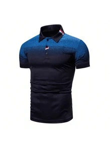 Hombre letras estampado cuello redondo manga corta casual fit camiseta Hombre primavera verano, cambio de color, manga corta, casual, camisa de Polo de trabajo, regalo para novio, marido, familia, transpirable, moda y casual, versátil para todos los días. - Azul - Ver 1