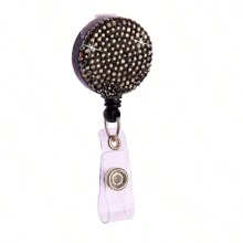 1pc Colorful Rhinestone Inlaid ABS Plastic Retractable Badge Reel, ID Card Holder With Belt Clip And 360 Degree Swivel Back To School