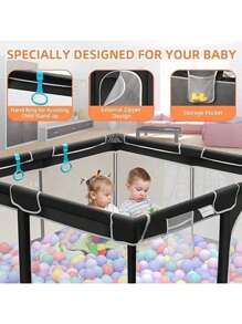 Chuồng chơi cho bé, Chuồng chơi chắc chắn và an toàn với lưới thoáng khí mềm mại, Hàng rào cho bé trong nhà và ngoài trời, Chuồng chơi di động cho trẻ sơ sinh và trẻ mới biết đi, Quà tặng sinh nhật//Năm mới/Đông/Cuối năm cho phụ nữ/nam giới - màu đen - Xem 4