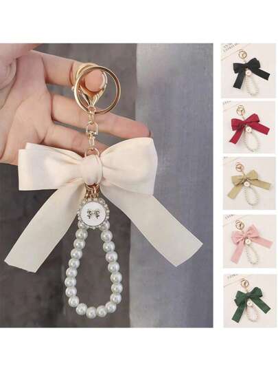 1pc Bag Pendant, Bag Accessories Faux Pearl Keychain, Cute Faux Pearl Beaded Bracelet Keychain, Vintage Charm For Women And Girls' Purse Bag Backpack Car Charm,Ribbon Pearl Pendant,Valentine'S Day Key Chain Charms Valentines Car Accessories Bag Charm Backpack For School Pearl Goth Y2k Halloween Accessories Teachers Day Christmas Gift Ideas