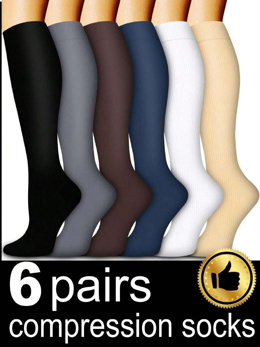 6 Pairs Copper Wellow Compression Socks Women Men Sports Socks Solid Color  Suitable For Running, Cycling, Hiking, Travel - Multicolor - View 1