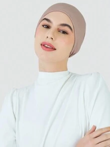 1 chiếc băng đô chống trượt màu trơn co giãn cho nữ, mũ turban thoáng khí và thấm mồ hôi cho băng đô thể thao, khăn trùm đầu mềm mại cho abaya hàng ngày dưới mũ, quần áo che mặt - Màu Khaki - Xem 3