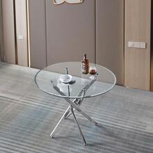 Contemporary Round Clear Dining Tempered Glass Table With Silver Finish Stainless Steel Legs - 銀色 - 查看 1