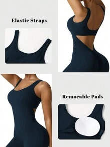 Speed mate 女士无袖提臀瑜伽连体裤，女士露背瑜伽连体裤 - 藏蓝色 - 查看 6