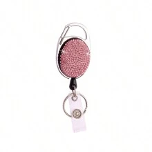 1pc Colorful Rhinestone Inlaid ABS Plastic Retractable Badge Reel, ID Card Holder With Belt Clip And 360 Degree Swivel Back To School