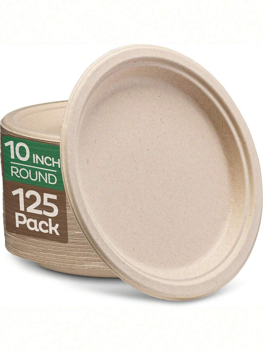 10/25/125pcs, Diameter 25.8cm, 10 Inch Microwave Sugarcane Pulp Party Paper Tray, Natural Color Non Bleached Compostable Paper Tray,Suitable For Picnics, Parties Daily Gatherings, Showers Dinners Various Gatherings Paper Tray - Multicolor - View 1