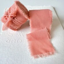 5米 INS 风格手工撕边雪纺丝带，带磨边，4厘米宽，用于婚礼花束、流苏、蝴蝶结和装饰，由欧根纱和真丝面料制成，圣诞节情人节