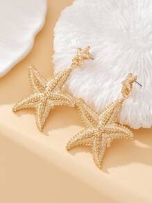 1pair European And American Gold Plated Asymmetrical  Starfish Ocean Series Earrings For Women, Suitable For Fashionable Summer Beach Vacation And Casual Travel, Stylish And Versatile, Perfect Gift For Friends