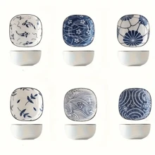6pcs Japanese-Style Bohemian Ceramic Dish, For Hot Pot Ingredients, Snacks, Butterflies, Vegetables Or Pickles Christmas Gift