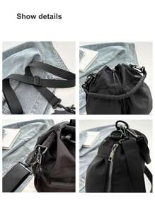 Túi xô dây rút mới, Túi đeo vai bằng vải nylon chống nước thích hợp, Túi thể thao cầm tay cá nhân hóa sức chứa lớn, Túi đeo chéo vai chống thấm nước và nhẹ, Túi xách nữ đơn giản, thời trang và giản dị - màu đen - Xem 7