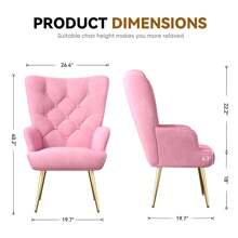 Nalupatio Mid-Century Modern Velvet Accent Chair, Tufted Wingback Armchair With Metal Legs, High Back Upholstered Reading Chair For Living Room & Bedroom - 粉色 - 查看 2