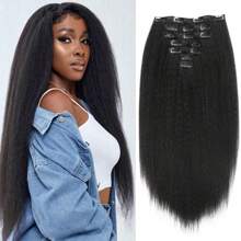 14英寸7件裝,帶有16個夾子的yaki假髮片,kinky直髮夾裝滿頭發夾,女士亮點直徑合成髮 - 自然黑 - 查看 9