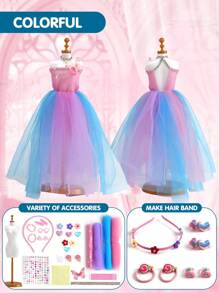 Kit de diseño de moda para niñas, juguete de arte y manualidades con 1 maniquí, conjunto de juguete de arte y manualidades creativo DIY, kit de costura para la confección de ropa de muñeca para niños. - Multicolor - Ver 7