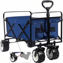 Collapsible Heavy Duty Beach Wagon Cart Outdoor Folding Utility Camping Garden Beach Cart With Universal Wheels Adjustable Handle Shopping (Blue)