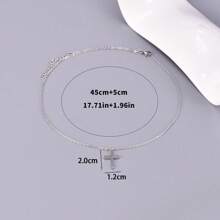 1pc Silver Minimalist Style Cross Pendant Men's Necklace, Daily Fashion Collarbone Chain Accessory - Silver - View 4