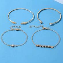 Conjunto de pulseira de ouro feminina de folhas multicamadas estilo boêmio minimalista com design empilhável elegante