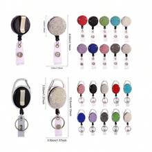 1pc Colorful Rhinestone Inlaid ABS Plastic Retractable Badge Reel, ID Card Holder With Belt Clip And 360 Degree Swivel Back To School