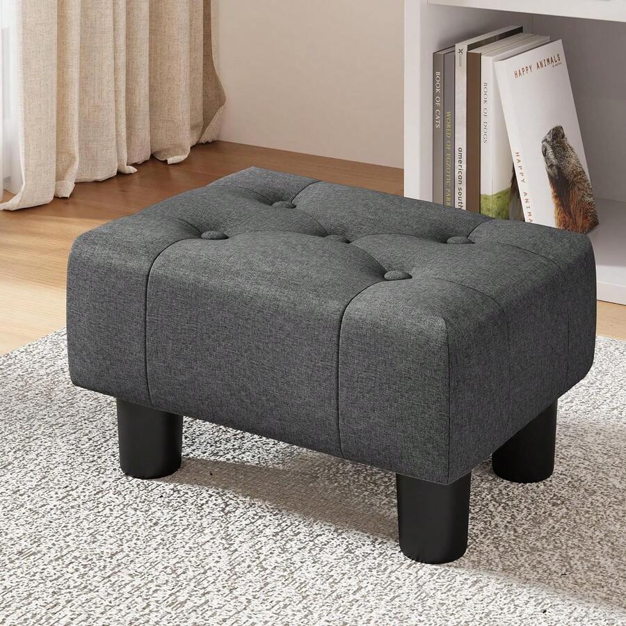 9''H Small Foot Stool Ottoman, Fabric Tufted Footrest With Plastic Legs,  Rectangle Foot Stools For Adults With Non-Slip Pads - Grey - View 1