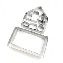 10pcs, Gingerbread House Kit For Restaurant, 3D Stainless Steel Cookie Mold Cutters Set For Christmas Halloween Holiday Thanksgiving Festival, Gingerbread House DIY Kit Baking Pastry For Restaurant/Food Truck/Bakery - Silver - View 3