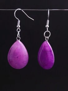 1對水滴天然石晶體和瑪瑙長掛墜耳環，粉色晶體冬靈能量女士多巴胺夏日度假手工珠寶 - 天然石 - 查看 18