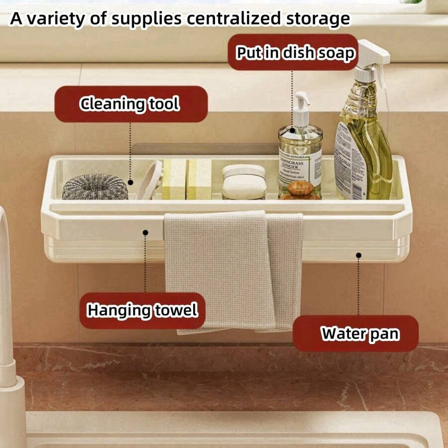 1pc Home Use No-Drill Dishwashing Drain Rack Sink Faucet Storage Organizer For Kitchen Sponge Cloth Detergent Storage - Multicolor - View 1