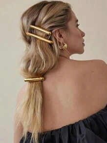 1 件女士条形发夹，金属时尚发饰，简约风格发夹，法国鳄鱼卷发夹孔用于发型设计、染色、银色、造型（男女均可使用）街头、优雅艺术风格，适合任何身材万圣节 - 金色 - 查看 2