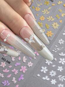 5 piezas de Pegatinas de uñas con bordados de estilo retro chino, decoración de uñas, nuevas pegatinas de uñas 3D de dibujos animados lindos, adecuadas para uso diario, fiestas y reuniones