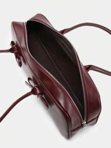 1pc Vintage Minimalist Bow Decor Large Capacity Shoulder Bowling Bag, Suitable For Date, Street, Party - Burgundy - View 5