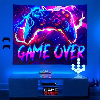 1pc UV Reactive Game Tapestry With Neon Light Effect For Gaming Room Aesthetic Wall Decor, Esports Background Poster Wall Hanging, Snowy Bedroom Dorm Decoration Tapestry (UV Light Needed In Dark Environment To Create Fluorescent Effect) Gifts Birthday Graduation