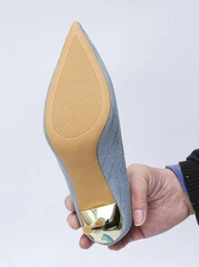 Pointed High-Heeled Shoes 2023 New Arrival, Thin Heels, Non-Slip, Comfortable, Fashionable And Versatile, Shiny Gold, Suitable For Work And Everyday Use, Sexy And Feminine, Large Size Available. - Baby Blue - View 6