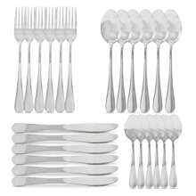 ANDROMEDA INC 24 Piezas Set De Cubiertos De Acero Inoxidable Incluye 1 Estante De Almacenamiento - Plateado - Ver 6