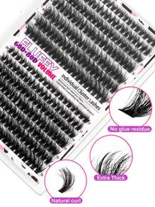 280piezas Grupos de pestañas individuales y esponjosas con mezcla de 2 estilos 60D + 80D D Curl de 10-18mm para crear una apariencia natural, súper suaves y densas. Pestañas postizas individuales y reutilizables extra gruesas, ideales para principiantes en casa, en el camino, para el uso diario, fiestas, festivales de música y Halloween.