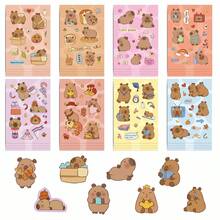 8 hojas/paquete de pegatinas de grafiti de Capibara, pegatinas de rompecabezas DIY hechas a mano con diseño de caricaturas - Multicolor - Ver 8