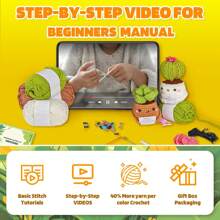 Crochet Kit | Crochet Kit For Beginners | Emotional Support Succulent Crochet Knitting Kit With Step By Step Video Lessons | 4 PC Succulent Crochet Kit With Crochet Accessories(40%+ Yarn)