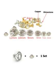 50Sets Light Gold Copper Based With White Clear Rhinestone Rivets Steampunk Funky Crystal Rivets Rapid Rhinestone Stud DIY Accessories Silver Color Rivets Fit Punk Rock DIY For Purse, Clothing, Wedding, Performance, Arts And Crafts - Gold - View 2