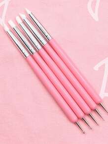 Bộ 5 bút chấm móng nghệ thuật hai đầu, bút khắc gel UV, bộ cọ silicon, dụng cụ điêu khắc đất sét gốm, dụng cụ vẽ tranh thủ công DIY, màu hồng. - Hồng - Xem 2